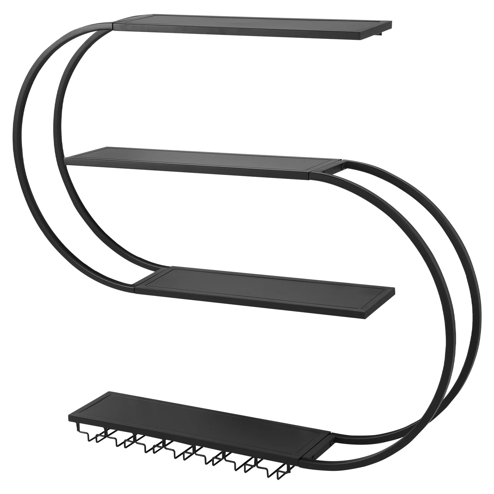 Portabottiglie da Parete a 4 Ripiani con Luce LED, Mensole Galleggianti per Liquori con Portabicchieri per Casa, Bar, Cucina, Sala da Pranzo