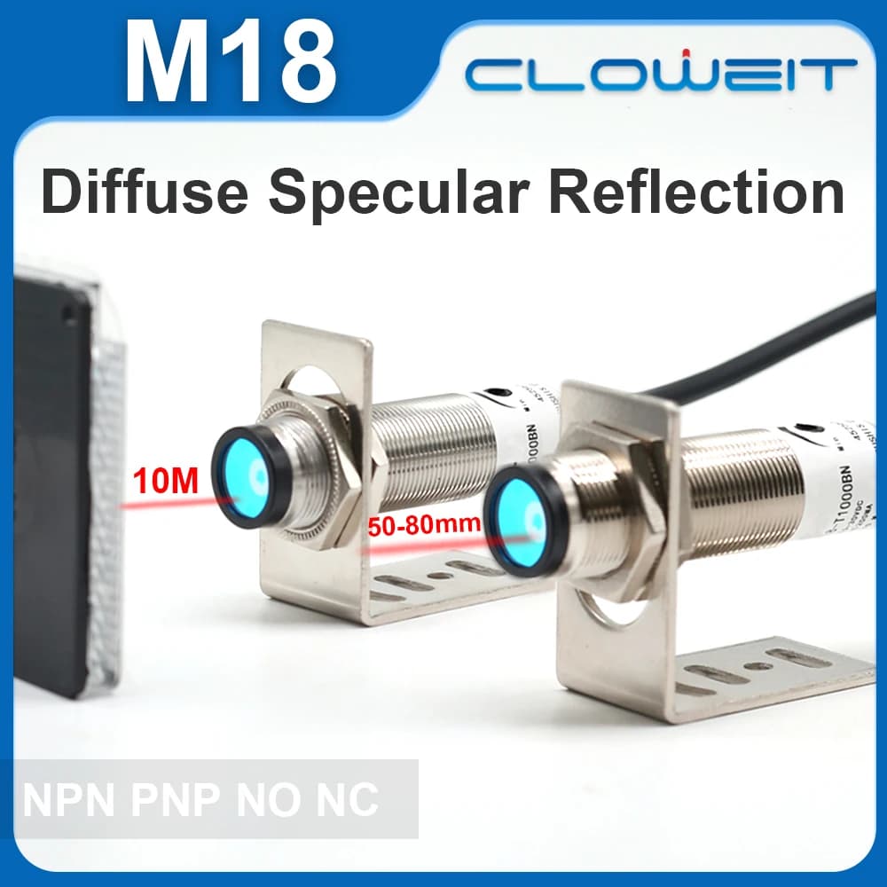Cloweit M18 10M sensore interruttore fotoelettrico a infrarossi riflessione diffusa specchio riflessione DC tre fili NPN normalmente aperto PNP