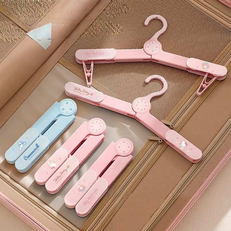 New Sanrio Cinnamoroll My Melody Hello Kitty Foldable Hanger Portable Multi-Functional Telescopic Travel Clothes Rack Girl Gift