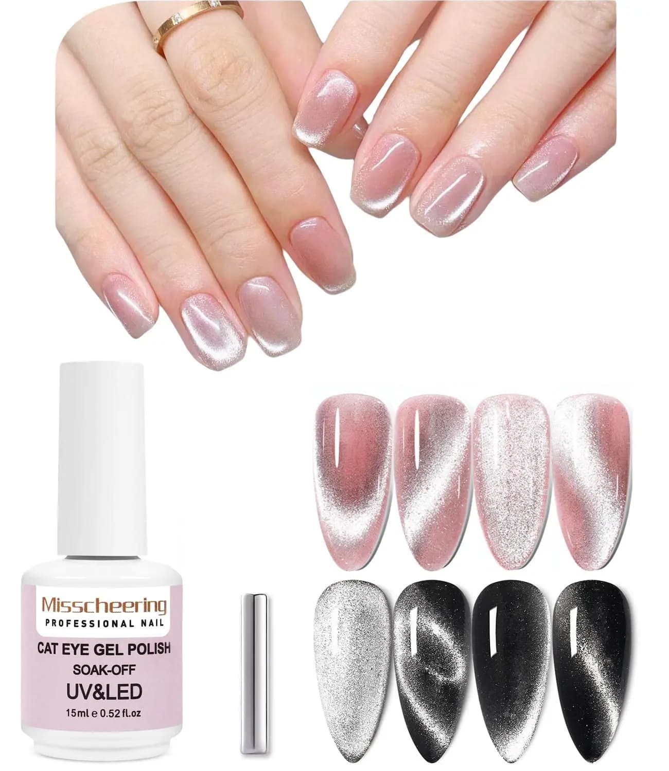 Smalto Gel per Unghie Effetto Occhio di Gatto, Glitter Olografico UV con Magnete 15ml, 9D Traslucido per Nail Art