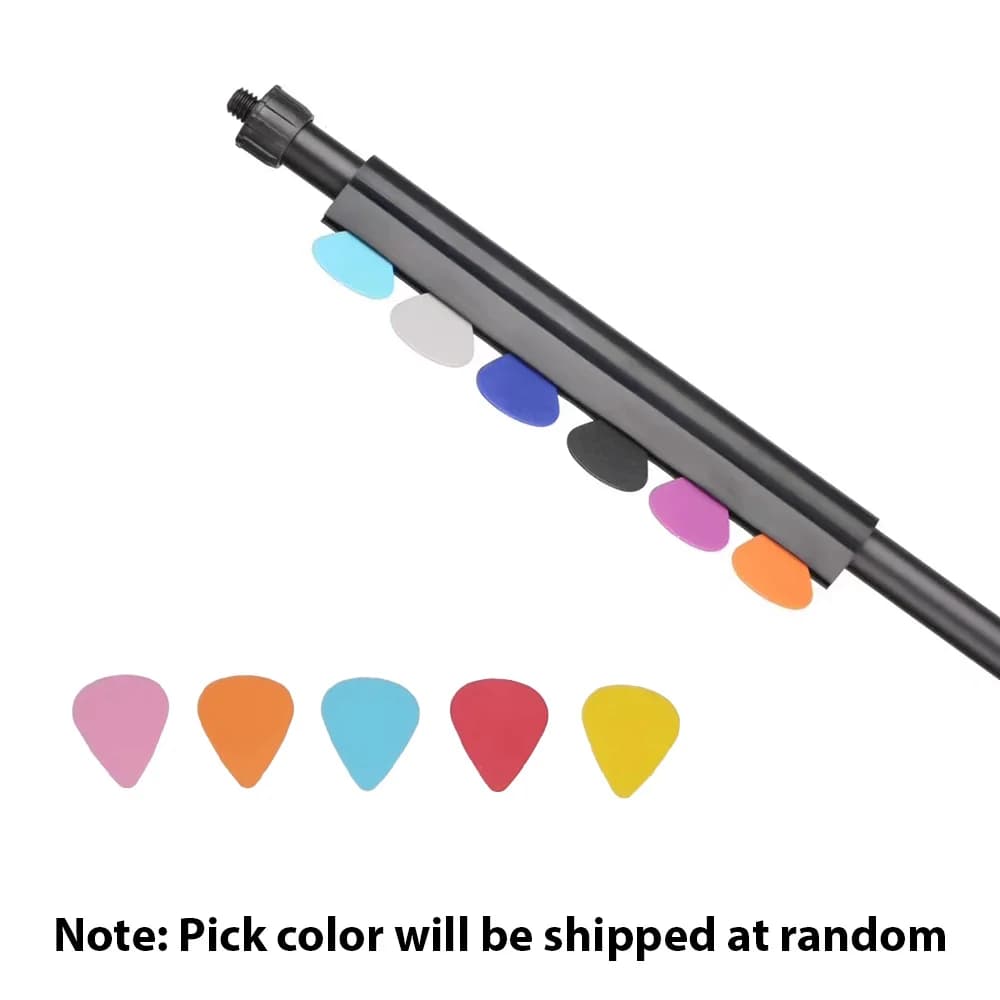 Supporto per plettro per chitarra con 5 plettri Clip per morsetto per plettri in gomma per microfono Supporto per punteggio Diametro universale 16-19 Tubi