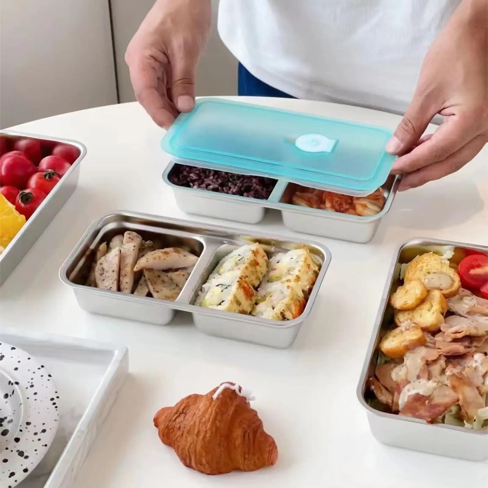Contenitore per Pranzo in Acciaio Inox 304, Ermetico e Riutilizzabile, per Viaggi, Picnic e Ufficio, Ideale per Frutta e Insalata