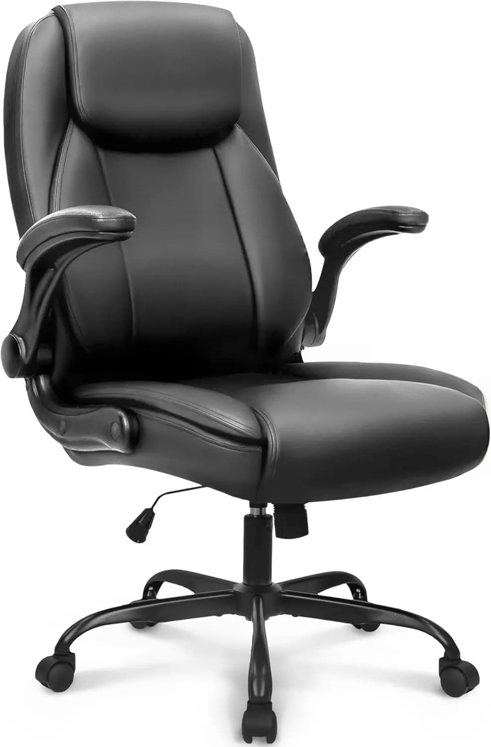 Sedia da Ufficio Ergonomica con Supporto Lombare Alto, Altezza Regolabile, in Pelle PU e Ruote Girevoli per Casa o Gaming (Nero Scuro)