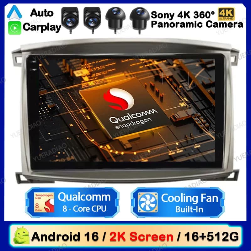 Android 16 Car Radio For Toyota Land Cruiser 100 2003 - 2008 Multimedia Viedo Player 4G LTE 5G WIFI GPS NAVI Head Unit 2DIN QLED