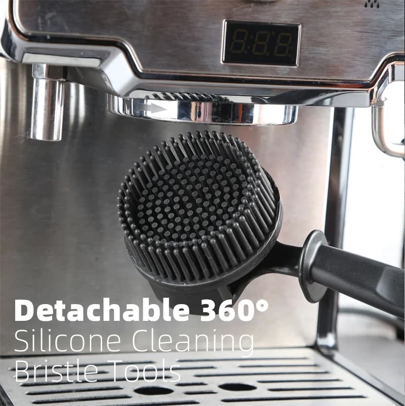 Silicone Coffee Machine Cleaning Brush Circular Head Coffee Brush Long Handle Cleaning Brush Kitchen Utensils