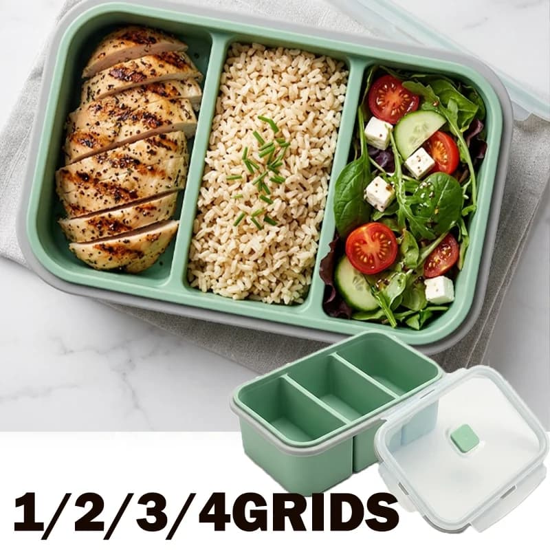 1/2/3/4 Grids Silicone Bento Box Divided Food Storage Container Microwave Safe Reusable Lunch Bowl for Meal Prep Work