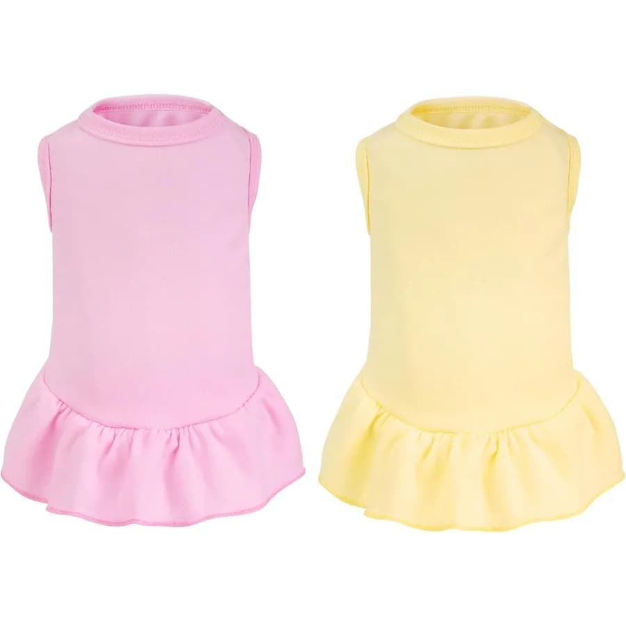 2 pezzi vestiti per cani gonna per gatti vestiti per cani tinta unita estate eveless vestiti per cuccioli per cani di piccola taglia gatti giallo rosa medio