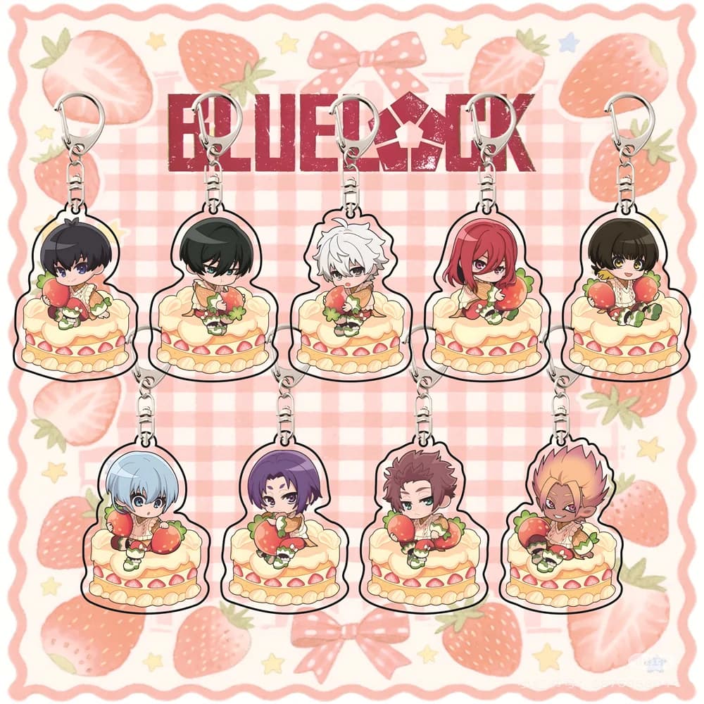 Blue Lock 6cm Strawberry Cake Cute Chibi Acrylic Keychain Anime Pendant Bag Charm Collectible Gift for Anime Fans
