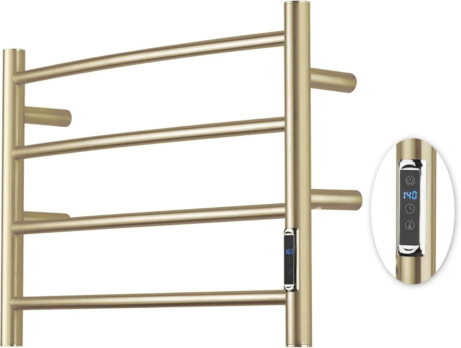 Scaldasalviette Elettrico da Parete per Bagno con Timer e Controllo Temperatura, 4 Barre, Oro Spazzolato