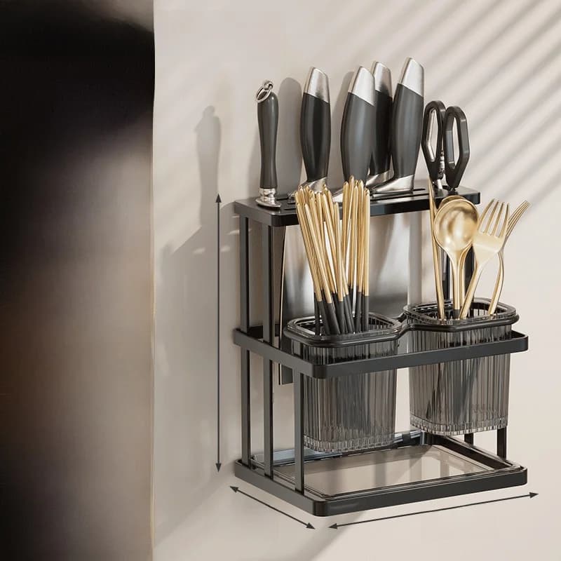 Multifunctional Kitchen Knife Holder in Carbon Steel with Integrated Knife Lock and Size Dispenser