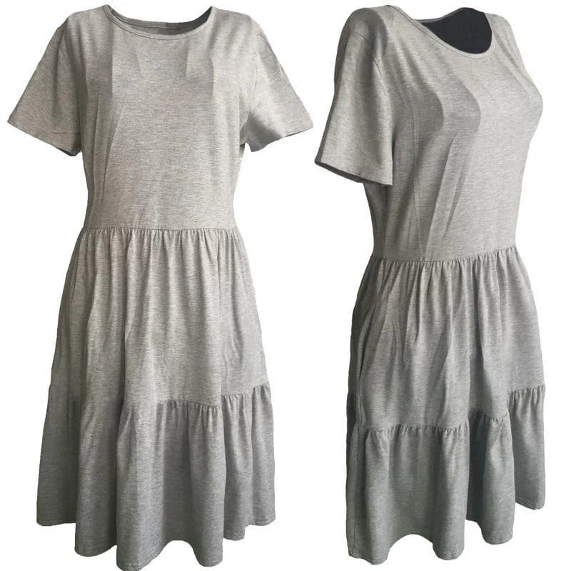 Pure Color round Neck Short Sleeve Summer Dress Cake Skirt Commute Style Polyester Fabric Spring Autumn Women's Dress