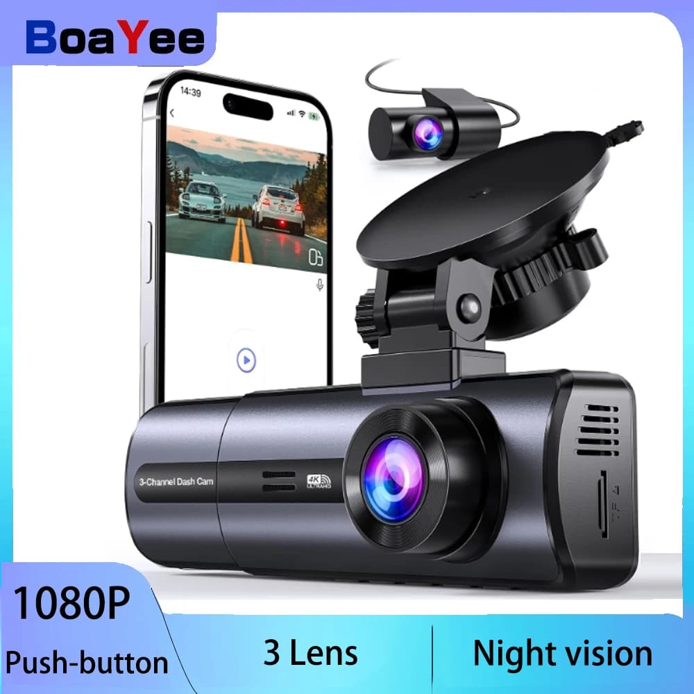 Dash Cam WIFI for car Rear front camera 3 channels Video recorder 1080P Dashcam Black Box Car DVR Optional rear camera