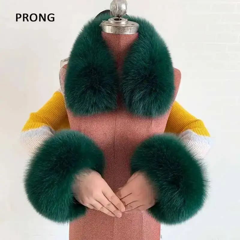 Set colletto e polsini in vera pelliccia invernale per cappotto da donna Sciarpa in pelliccia soffice Scialli Polsino con colletto quadrato Un set Cappotto Accessorio decorativo