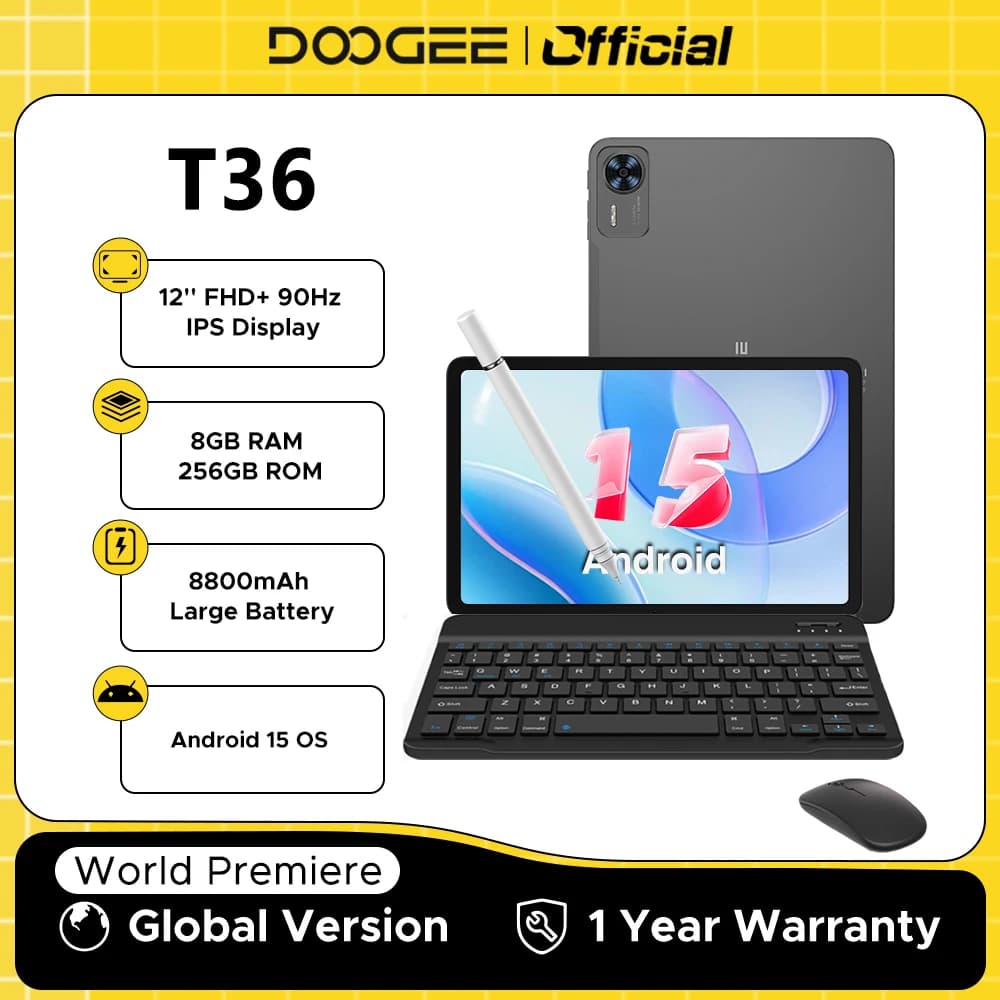 Versione globale DOOGEE T36 Tablet Android 15 8 + 256 GB Display IPS Unisoc T620 Octa Core 8800 mAh Batteria Widevine L1