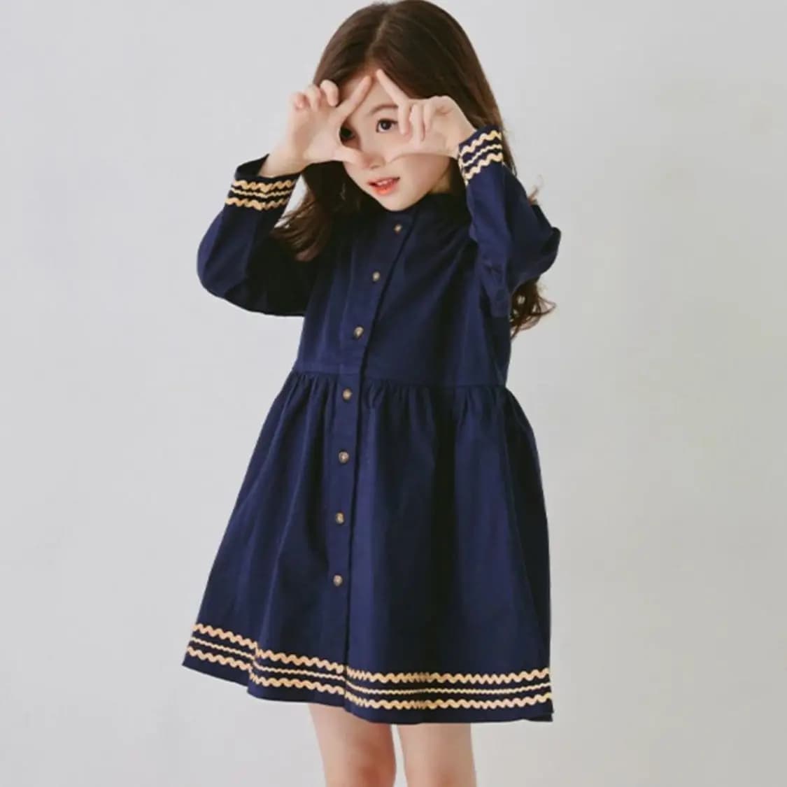 Abito da principessa dolce a maniche lunghe preppy primavera e autunno nuovo arrivo da ragazza per bambine 4-12 anni