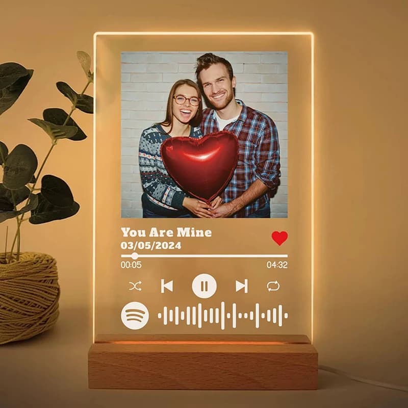 Custom Acrylic Music Picture Song Plaque LED Night Light with photo Frame Personalized Music Plaque Couple Anniversary Gift