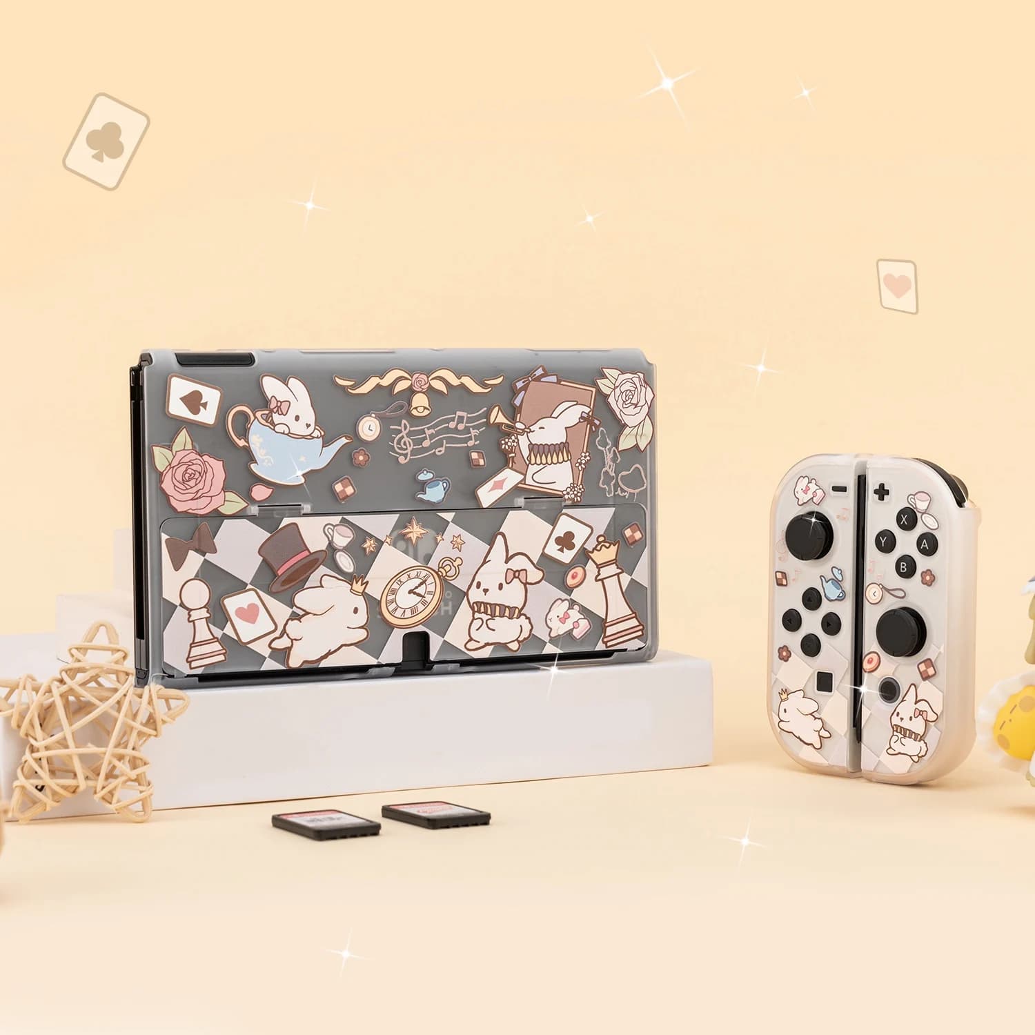 Custodia protettiva trasparente a tema Bunny per Nintendo Switch / OLED / Lite / Switch 2 - Guscio rigido staccabile satinato