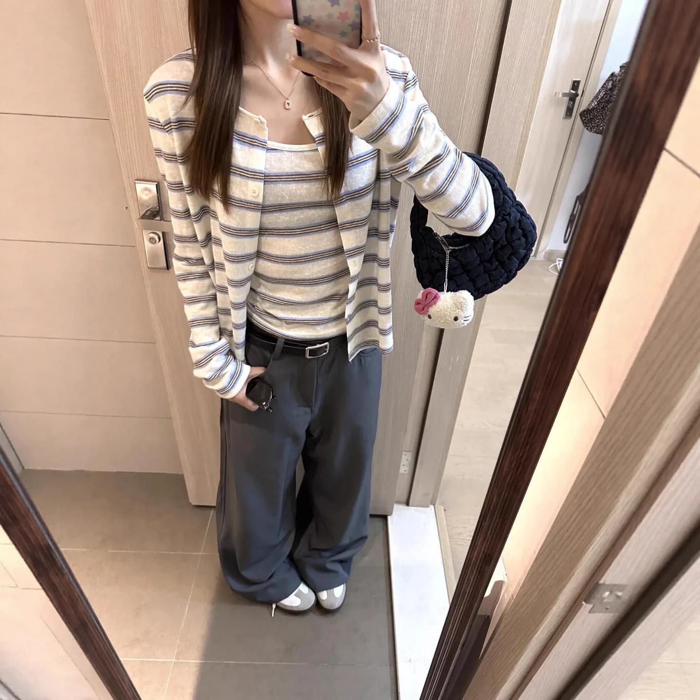 Striped Knitted Cardigan Women's Short with Sling Vest Two-piece Set Early Autumn Design Sweater Jacket Top