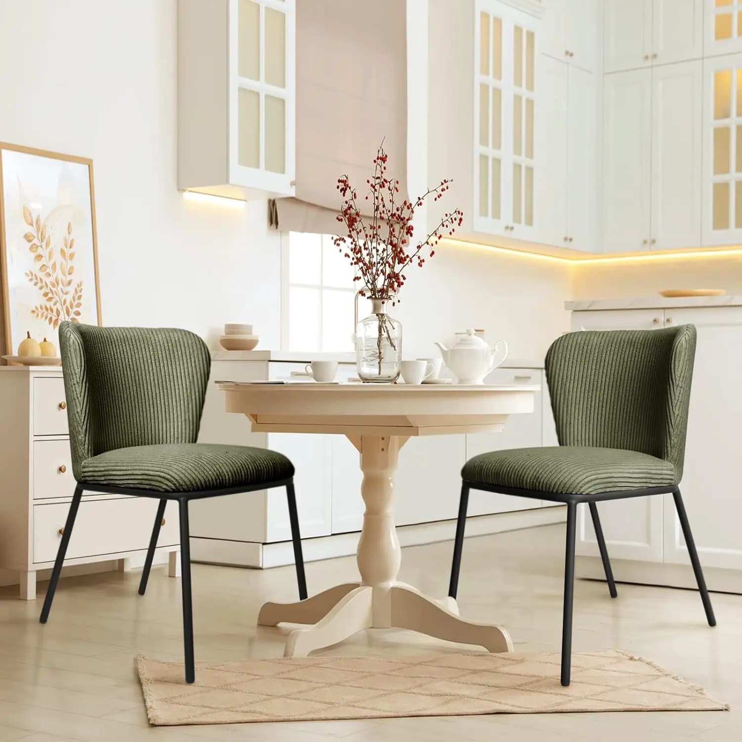 Set di 2 Sedie da Pranzo Verdi, Sedie da Cucina con Gambe Nere, Personalizzabili