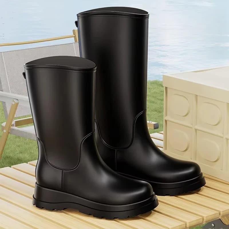 Fashionable High-Top Women's Rain Boots Waterproof Anti-Slip Rubber Shoes for Outdoor Travel Hiking Wet Trails Comfortable Fit