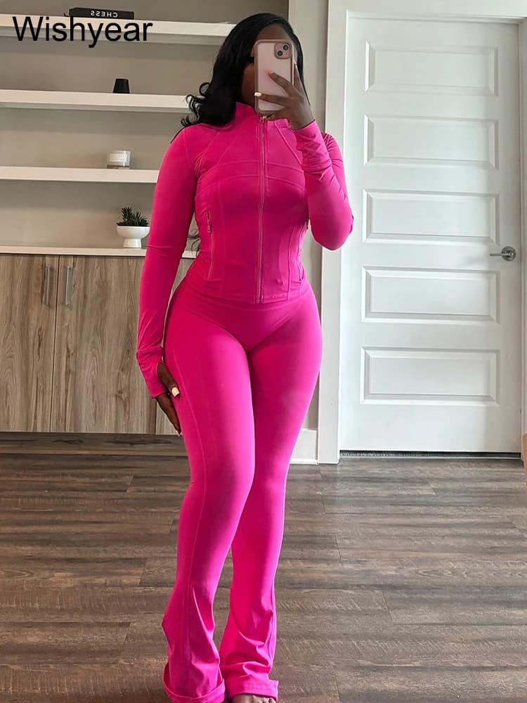 Elegant Women's Sports Clothing Sale Long Sleeved Tops and Elephant Footwear Set Two Piece Jogging Jumpsuit Leggings Dresses