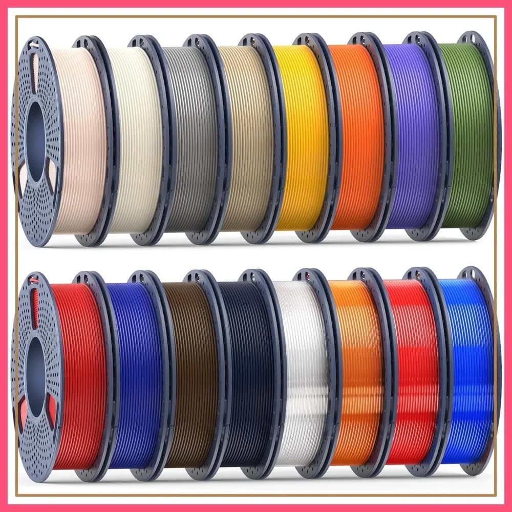 Confezione da 16 Bobine di Filamento PETG 1.75mm, 250g Ciascuna, 15 Colori + Trasparente