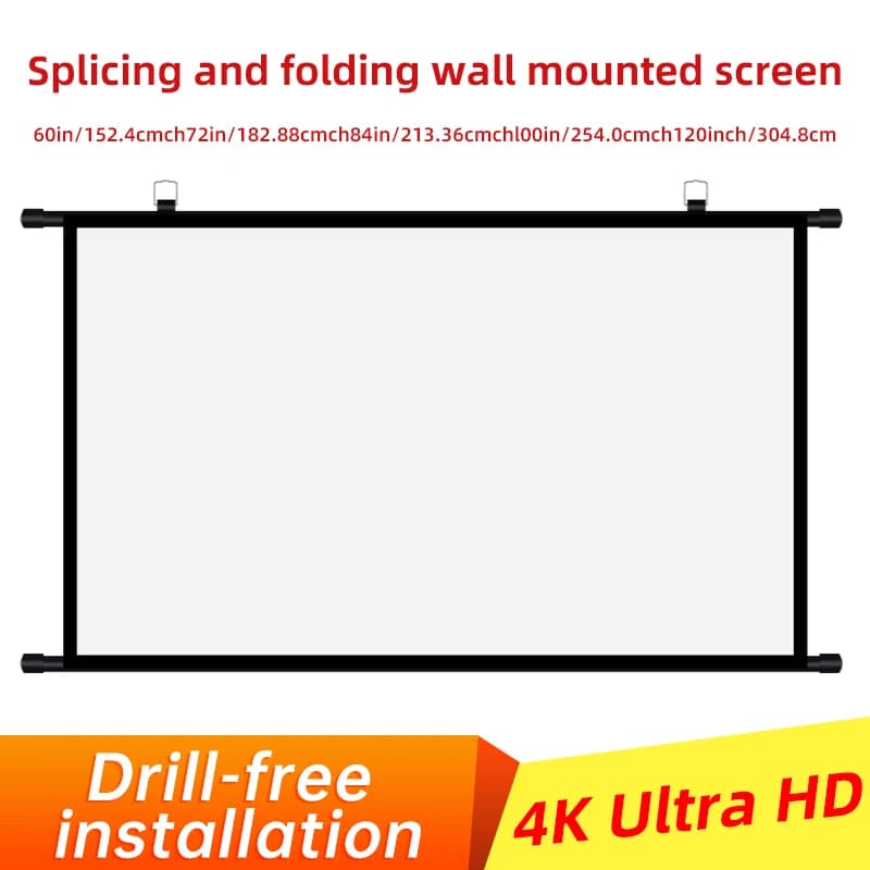 150 Inch 16:9 Wall Mount Projector Screen Polyester Fabric 4K HD Projection Screen For Home Cinema Office Meeting