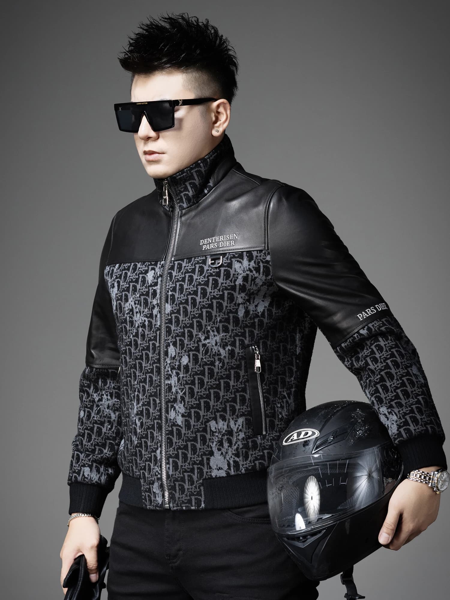 Giacca in Pelle di Pecora per Uomo, Cappotto Patchwork Autunno Inverno, Moda Maschile di Marca, Nuovo Stile con Colletto Rialzato
