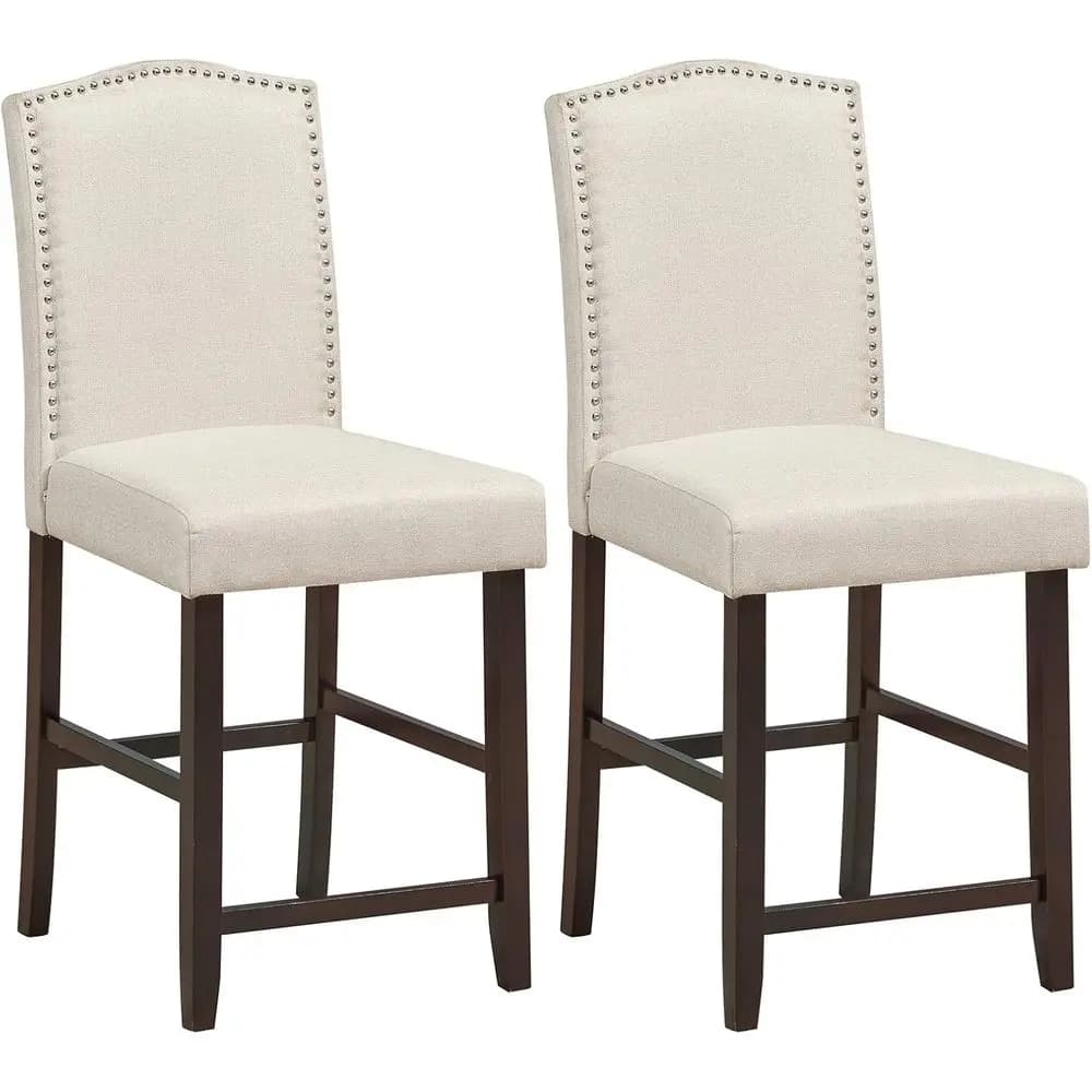 Couple of 25 Bar Stools Padded with S Springs, High Back, Ideal for Kitchen or Dining Room (Beige)