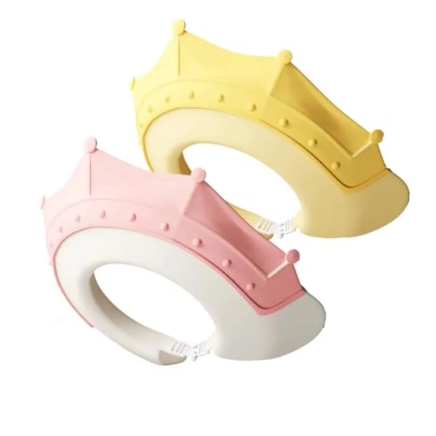 PandaEar 2 Pack Baby Shower Cap Shield, Silicone Bath Hat for Eye and Ear Protection, Waterproof, Adjustable, Cute Crown Shape