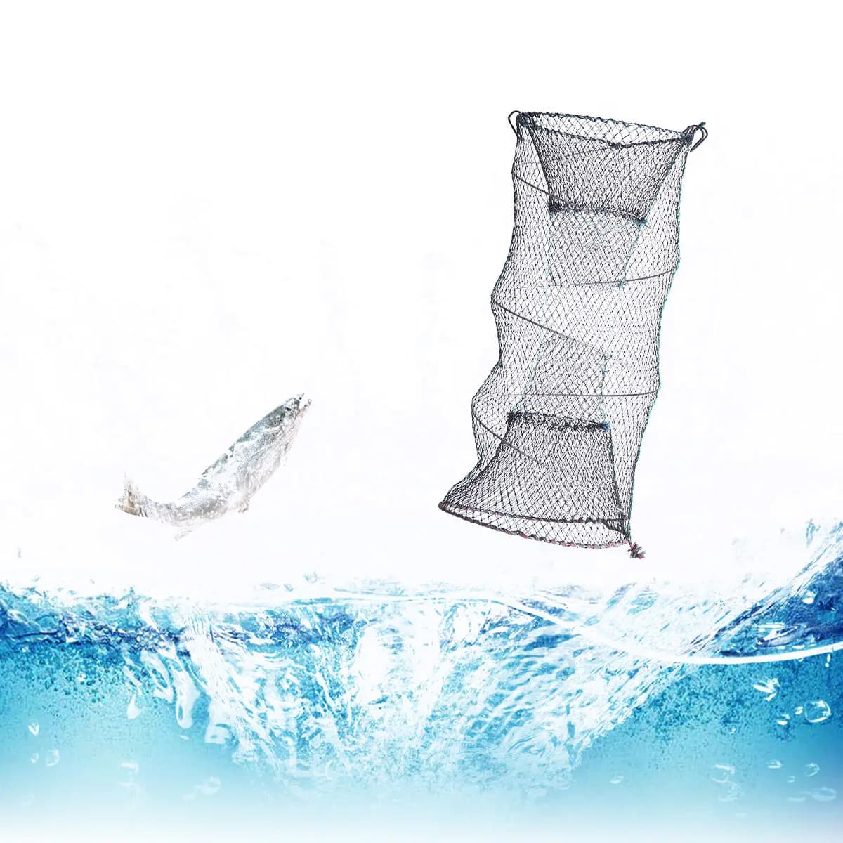 Nassa Pieghevole Telescopica per Gamberi, Rete da Pesca a Tre Strati ad Alta Precisione, Leggera e Portatile, Design Elastico per Gamberi di Fiume