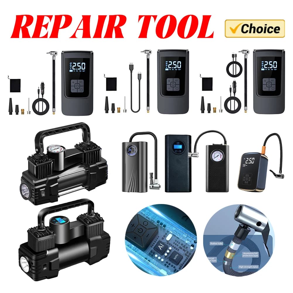 Compressore d'aria intelligente 7.4/12V per pneumatici auto con luce LED, mini pompa elettrica per gonfiaggio pneumatici per veicoli, camion, moto e palloni