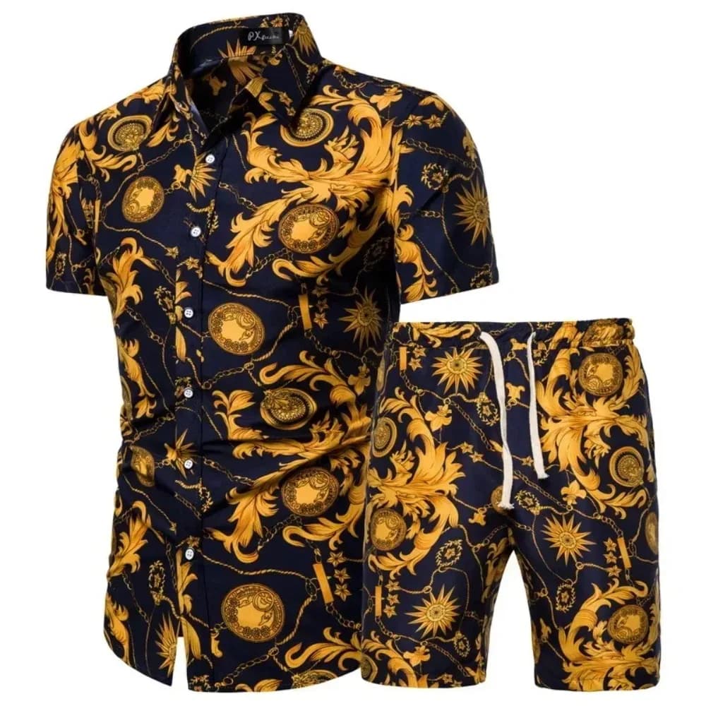 Abbigliamento estivo da uomo nuovo Camicie stampate a maniche corte Pantaloncini 2 pezzi Moda maschile Casual Abiti per le vacanze al mare