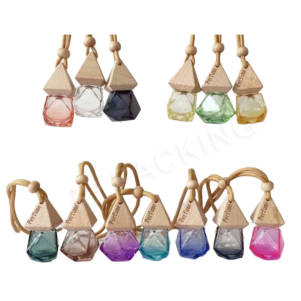 50 pcs wholesale Mini 8 ml vacuum deodorant wood cap diffuser hanging perfume bottle for glass car