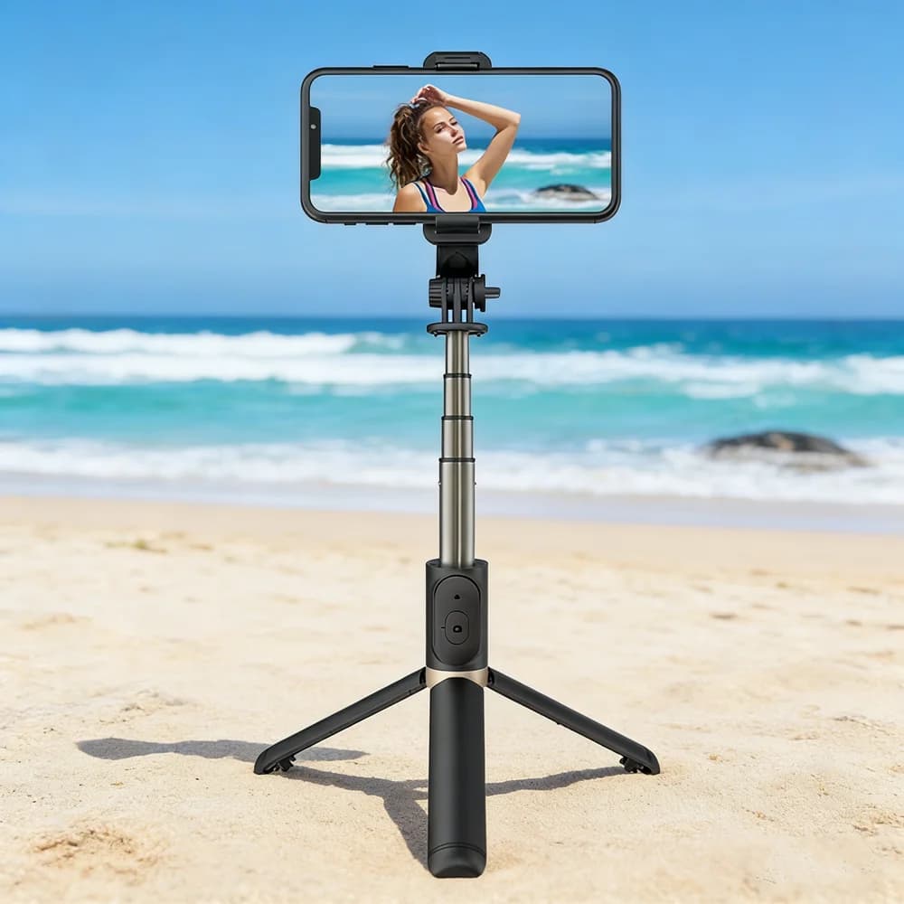 FANGTUOSI Mini treppiede con telecomando per iOS Android, wireless, compatibile con Bluetooth, selfie stick pieghevole