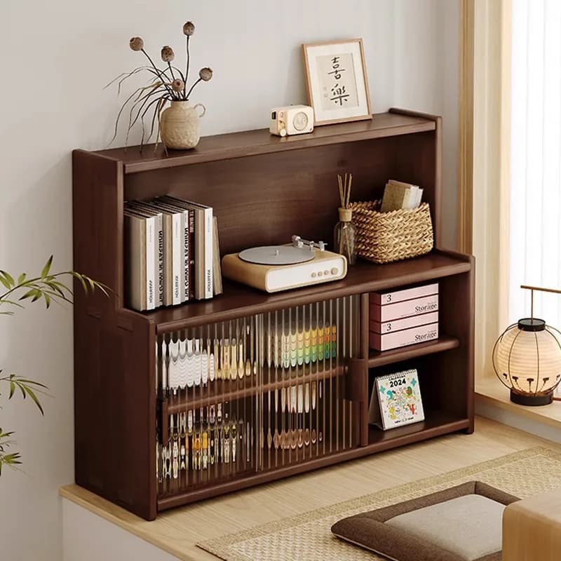 AOLIVIYA Solid Wood Bay Window Bookcase Cabinet Library Shelves Desk Bookshelf Storage Rack Balcony Display Organizer Stand
