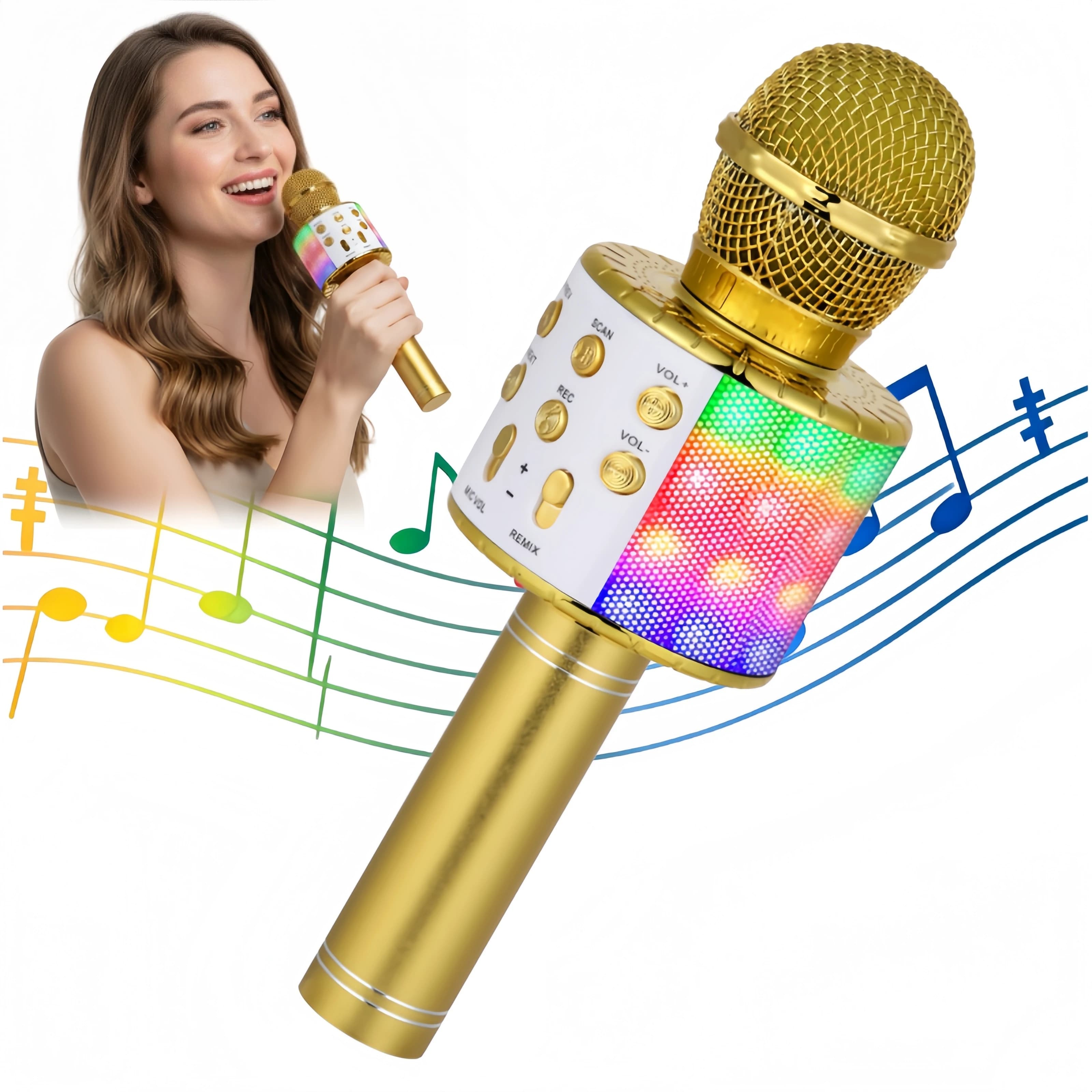 Microfono karaoke per bambini e adulti - Microfoni Bluetooth Microfono da canto con luci da discoteca, lettore karaoke portatile per regali