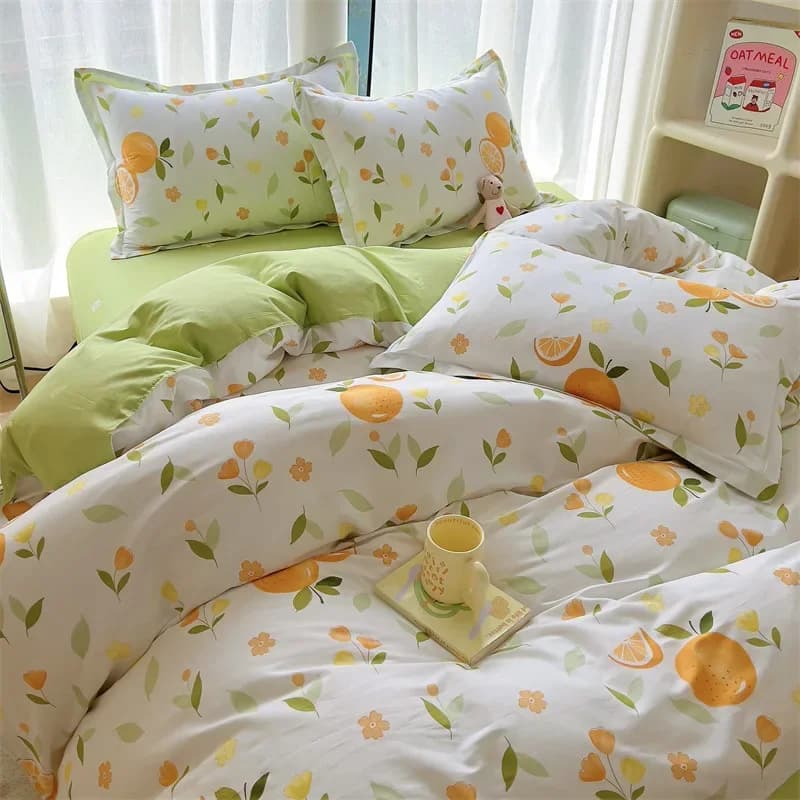 Set di Biancheria da Letto Primaverile in Cotone con Piccoli Motivi Floreali, Morbido Copripiumino in Puro Cotone Delicato sulla Pelle, Set per Casa e Dormitorio per Adulti e Bambini