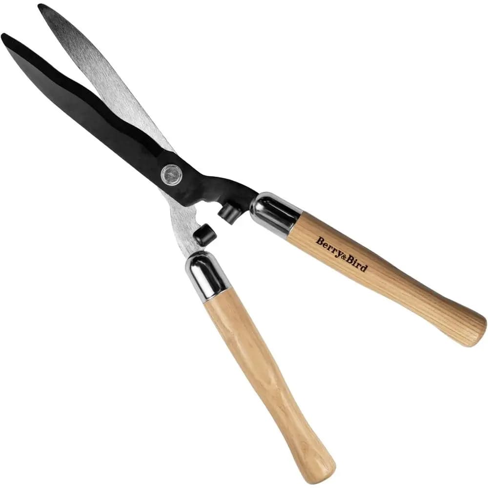 Garden Hedge Shears, 19.88 Heavy Duty Pruning Shear for Trimming Borders and Bushes, Manual Hedge Clippers with Wooden Handles &
