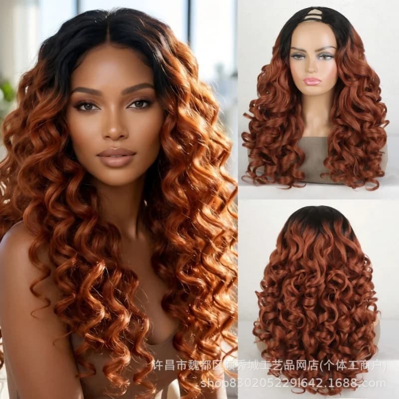 Mezza parrucca da donna con clip, a V, con capelli lunghi e ricci