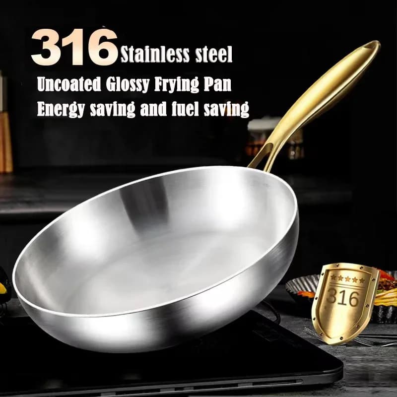 316 Stainless Steel Nonstick Frying Pan Wok, Multifunctional Steak Cooking Pan, Universal for Gas Stove & Induction Cooker