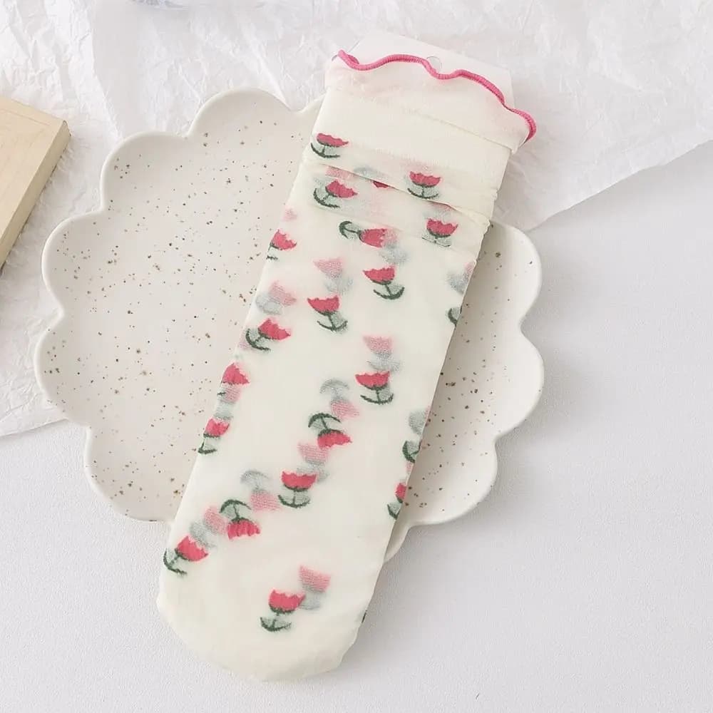 5 Pairs Ruffles Mesh Breathable Socks Embroidery Breathable Women's Socks Casual Sweet Style Lolita Socks For Women's Girls