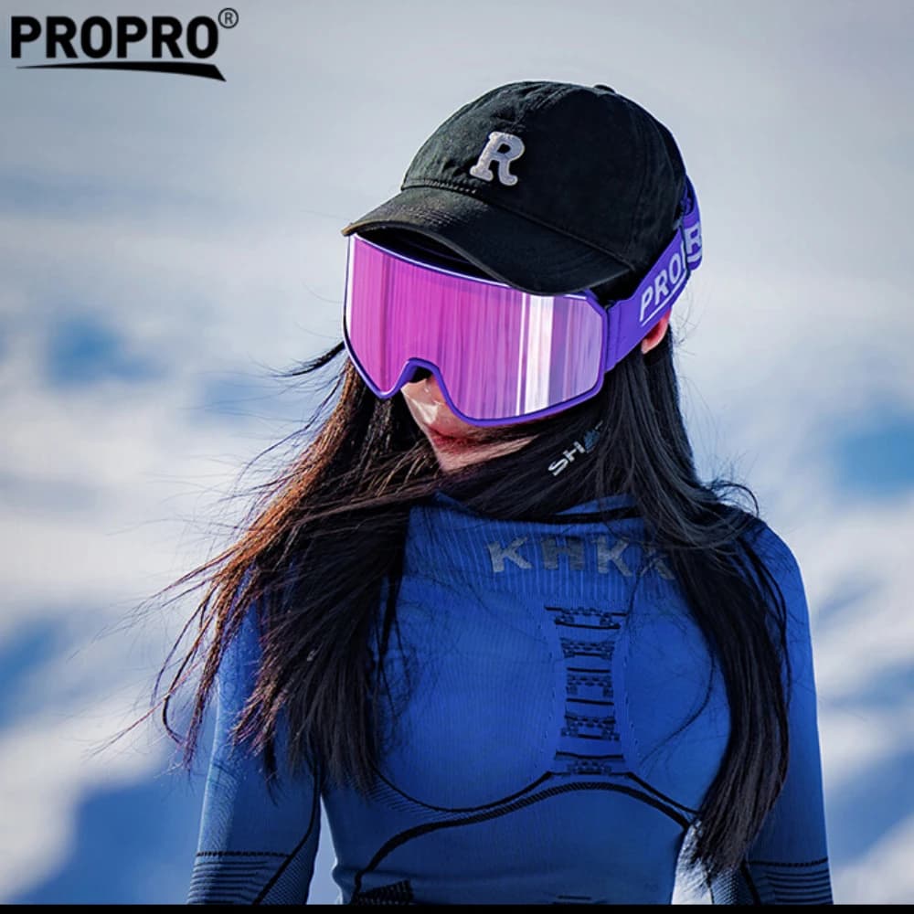 PROPRO Occhiali da Sci Professionali per Uomo e Donna, Doppio Strato Antiappannamento, Traspiranti, Alta Definizione, con Lenti Magnetiche Ribaltabili per Snowboard