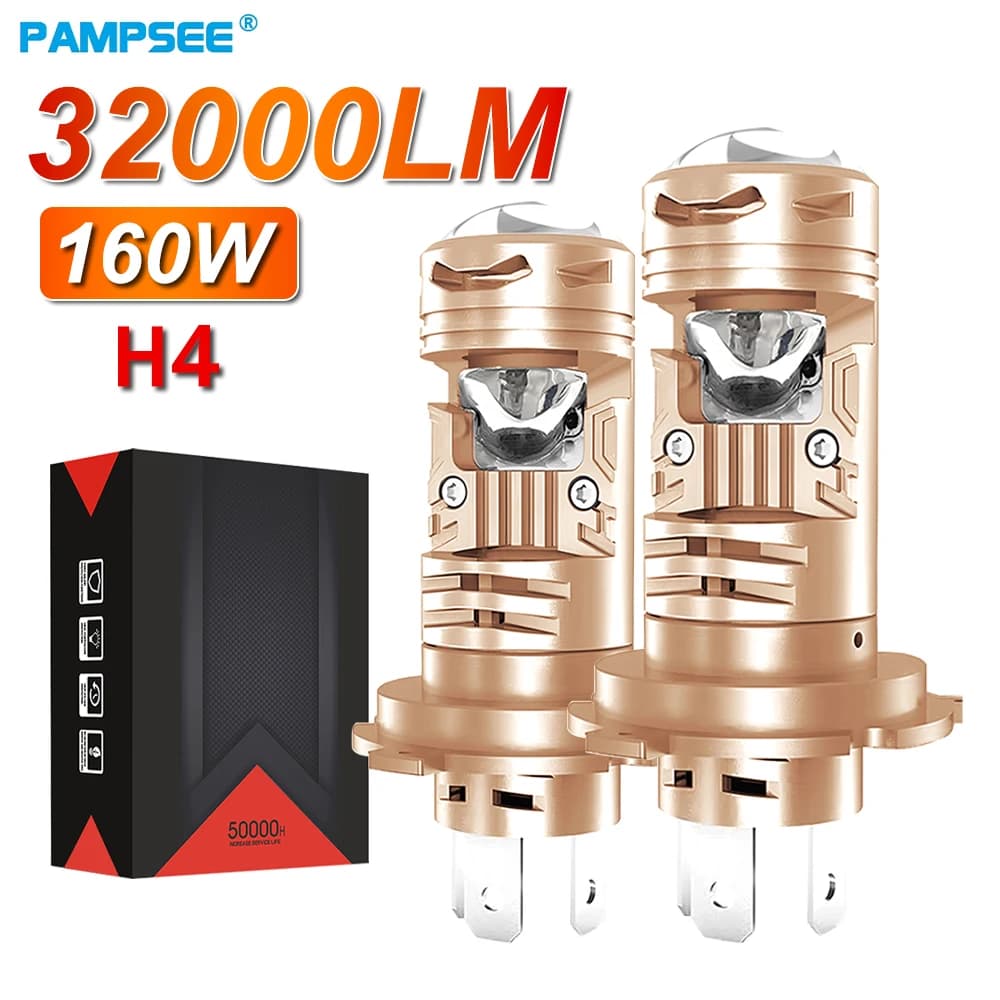 2 Pezzi Fari LED per Auto 32000LM 160W, Lampadine 9003 HB2 H4 12V 24V, Fari H4 con Lente Mini Proiettore