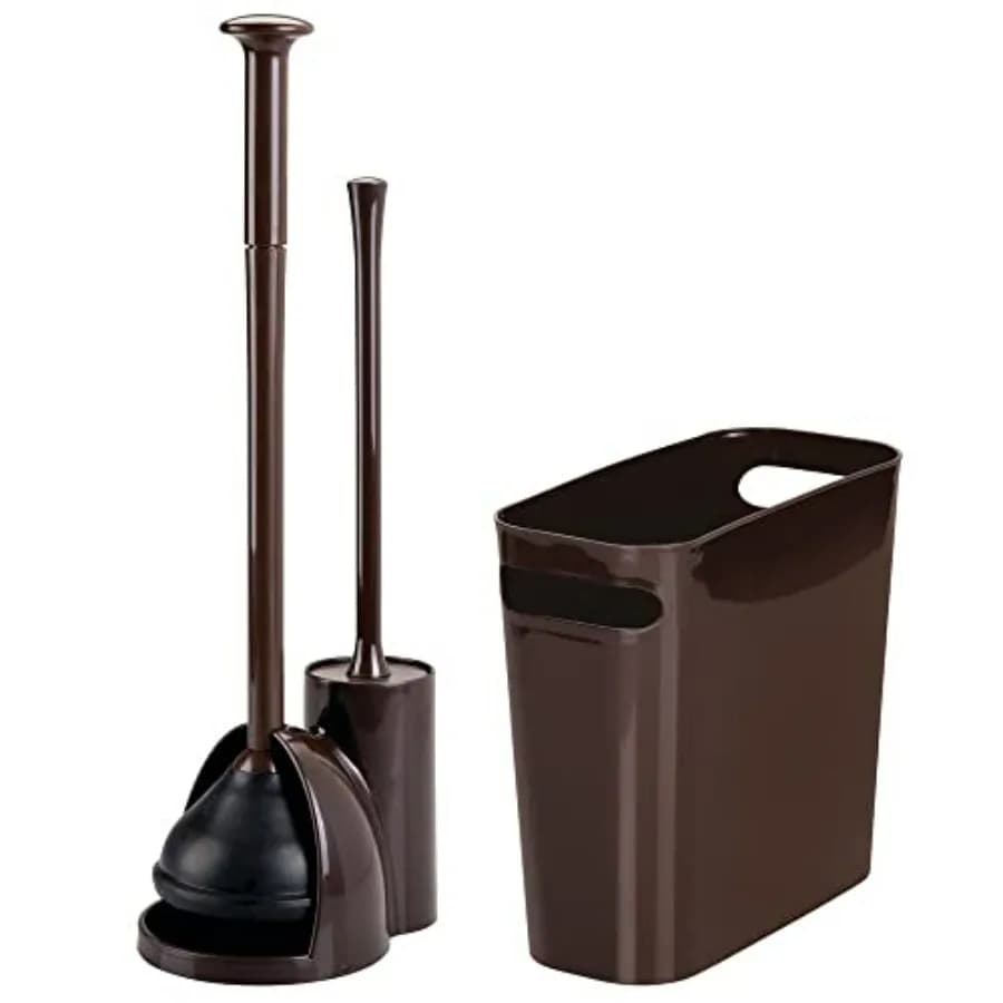 Combinazione Compatta 2-in-1 Autoportante in Plastica: Spazzola per WC, Sturalavandini e Cestino per Bagno Domestico, Robusta per la Pulizia e lo Stoccaggio