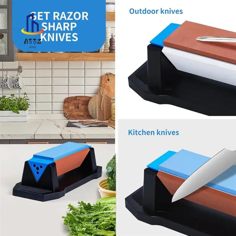 Stone kit for sharpening A33Z grade knives, grain on 3 sides 400/1000/3000, kitchen sharpeners with precision angle guide