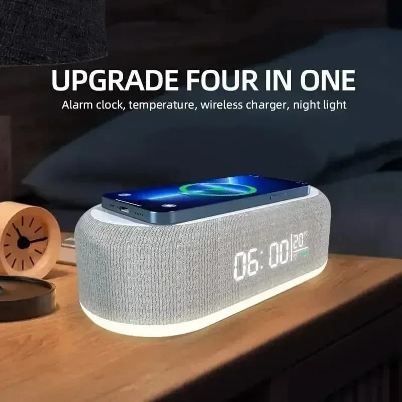 Caricabatterie Wireless 15W con Ricarica Rapida, Supporto per Telefono, Sveglia, Lampada da Comodino, Luce Notturna, Orologio da Tavolo, Termometro