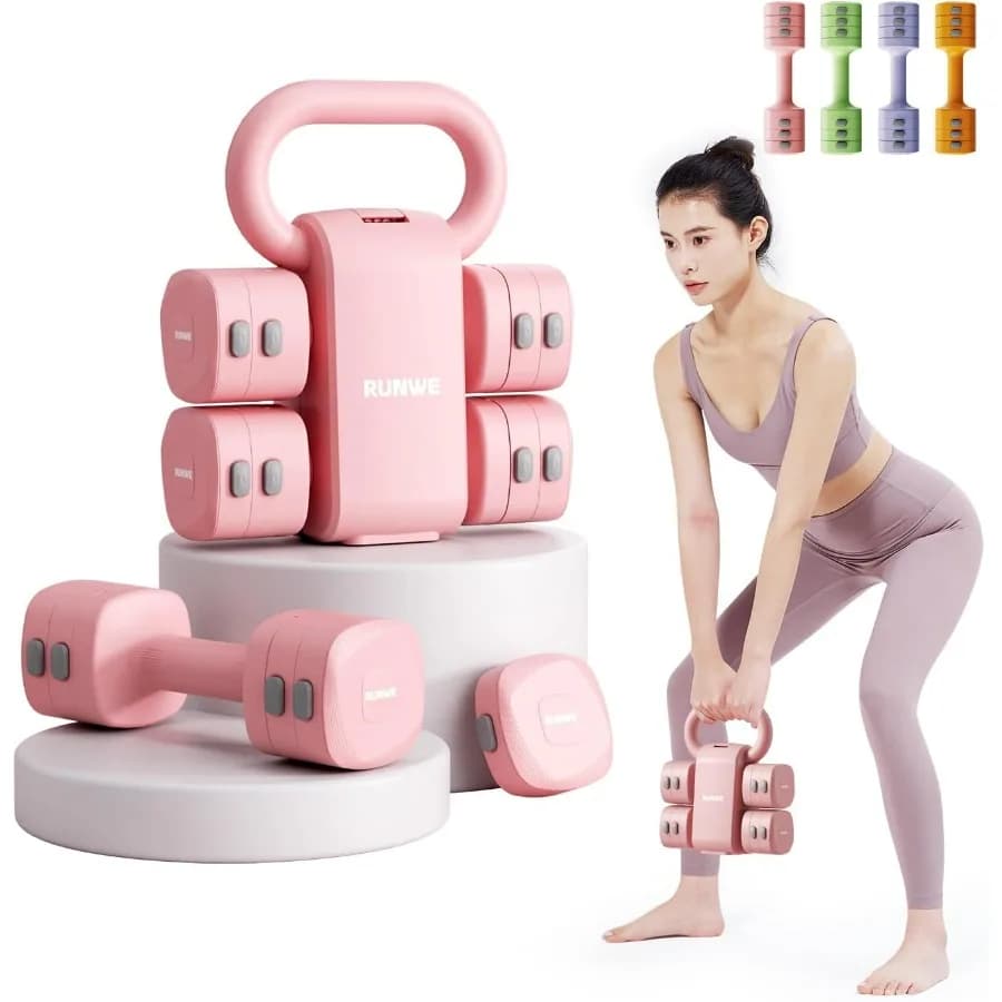 Kettlebell set with light and adjustable handlebars - Free weight set 4 in 1 with Kettlebell handle converter, each 2,2 3,3 4,4 5.5 pounds Q