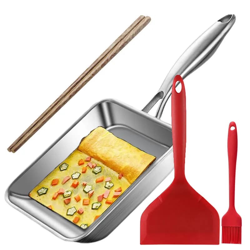 Padella per frittata giapponese in acciaio inossidabile Padella antiaderente per uova Tamagoyaki Retangle Piccola padella Padella antiaderente per bistecche Sandwich