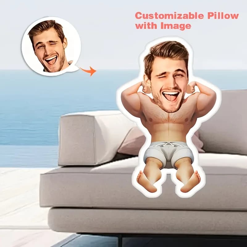 Un muscolo personalizzato personalizzato per l'Uomo Cuscino in peluche, ordina una foto per creare il tuo design unico. Perfetto per regalare